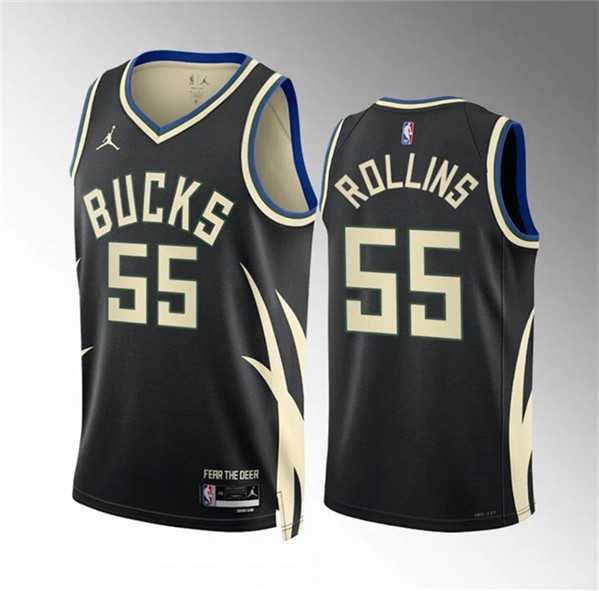 Men%27s Milwaukee Bucks #55 Ryan Rollins Black Statement Edition Stitched Basketball Jersey Dzhi